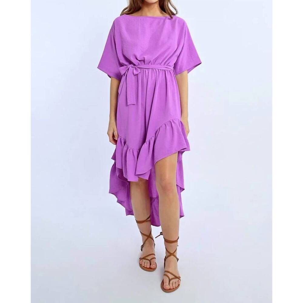 NEW MOLLY BRACKEN ruffled midi dress in purple